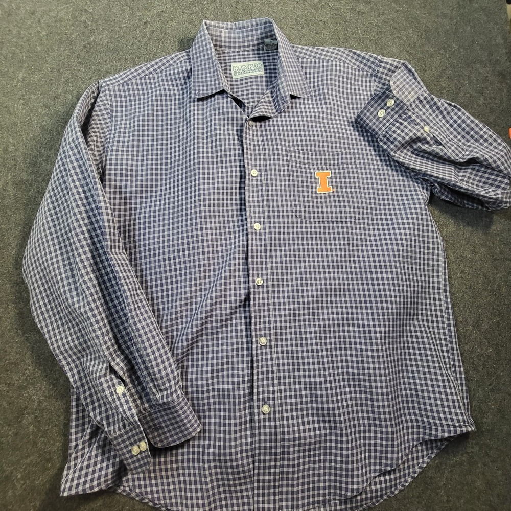 Illinois Fighting Illini Men's XL Plaid Long Sleeve Button Down Shirt  Campus Sp